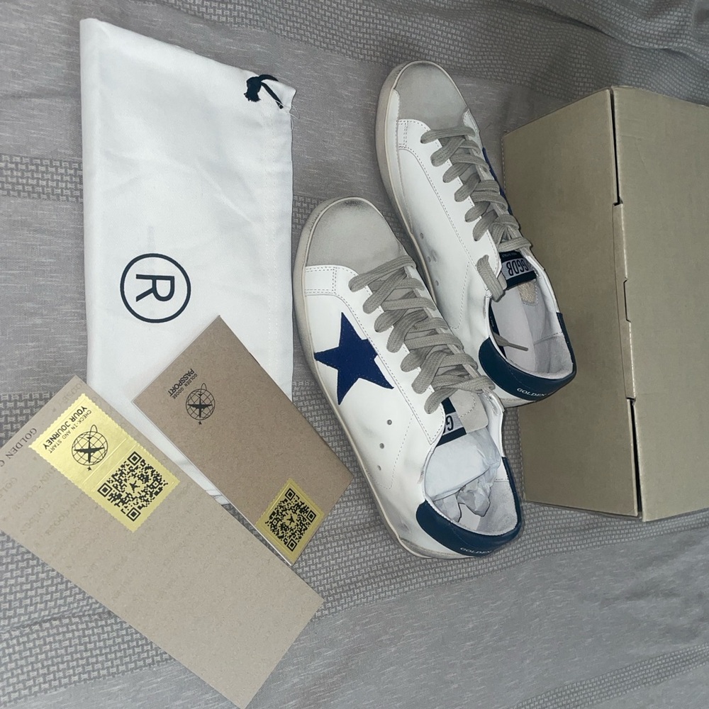 Golden Goose White and Navy Sneakers Size 42 EU - Picture 2 of 11
